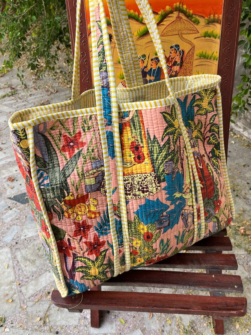 Farida Print Cotton Quilted Market Bag Handmade Quilted Tote
