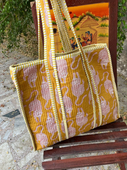 Yellow Quilted | Reversible Tote Bag