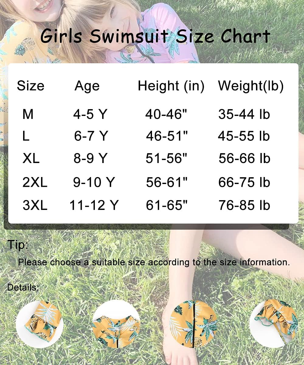 Girls Rashguard Bathing Suit Long Sleeve One Piece Swimsuit Zipper Kids Beach Swimwear UPF50