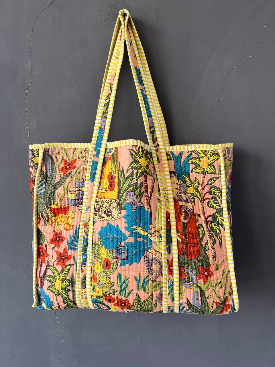 Farida Print Cotton Quilted Market Bag Handmade Quilted Tote