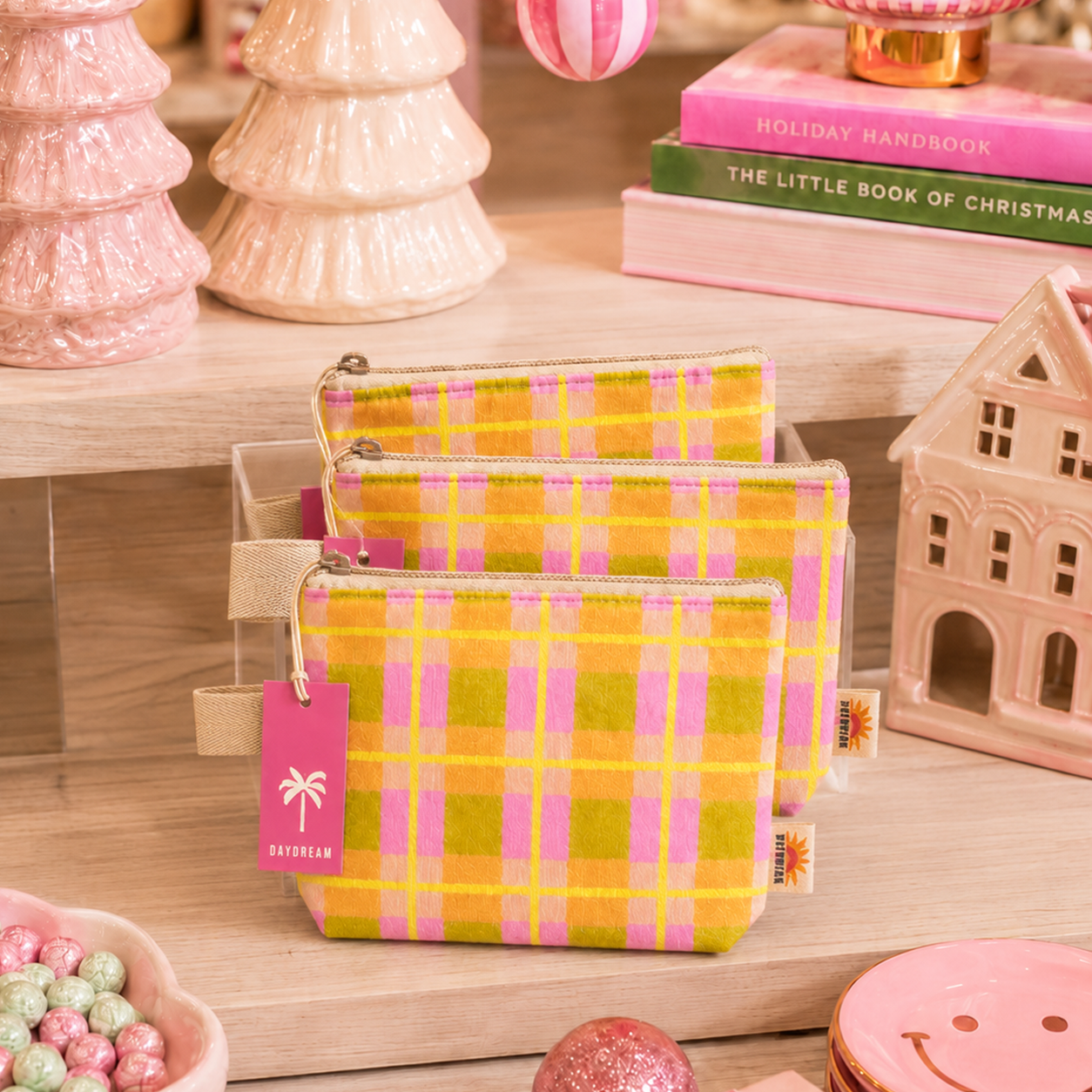 Stocking stuffer | Mini pouch 8" | Pink plaid pouch | Tyvek
