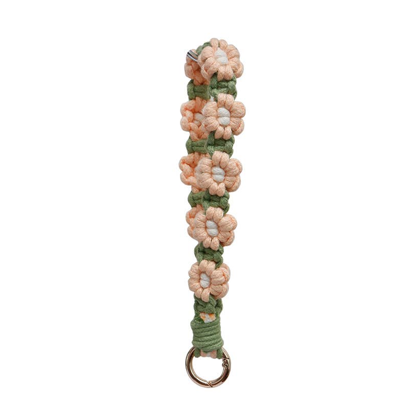 Macrame Daisy Flower Wristlet Circle Keychain
