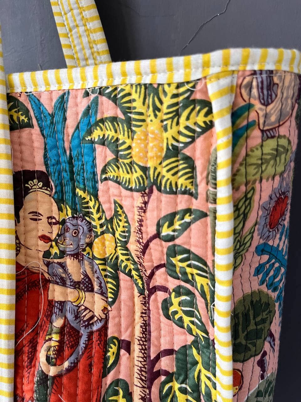 Farida Print Cotton Quilted Market Bag Handmade Quilted Tote