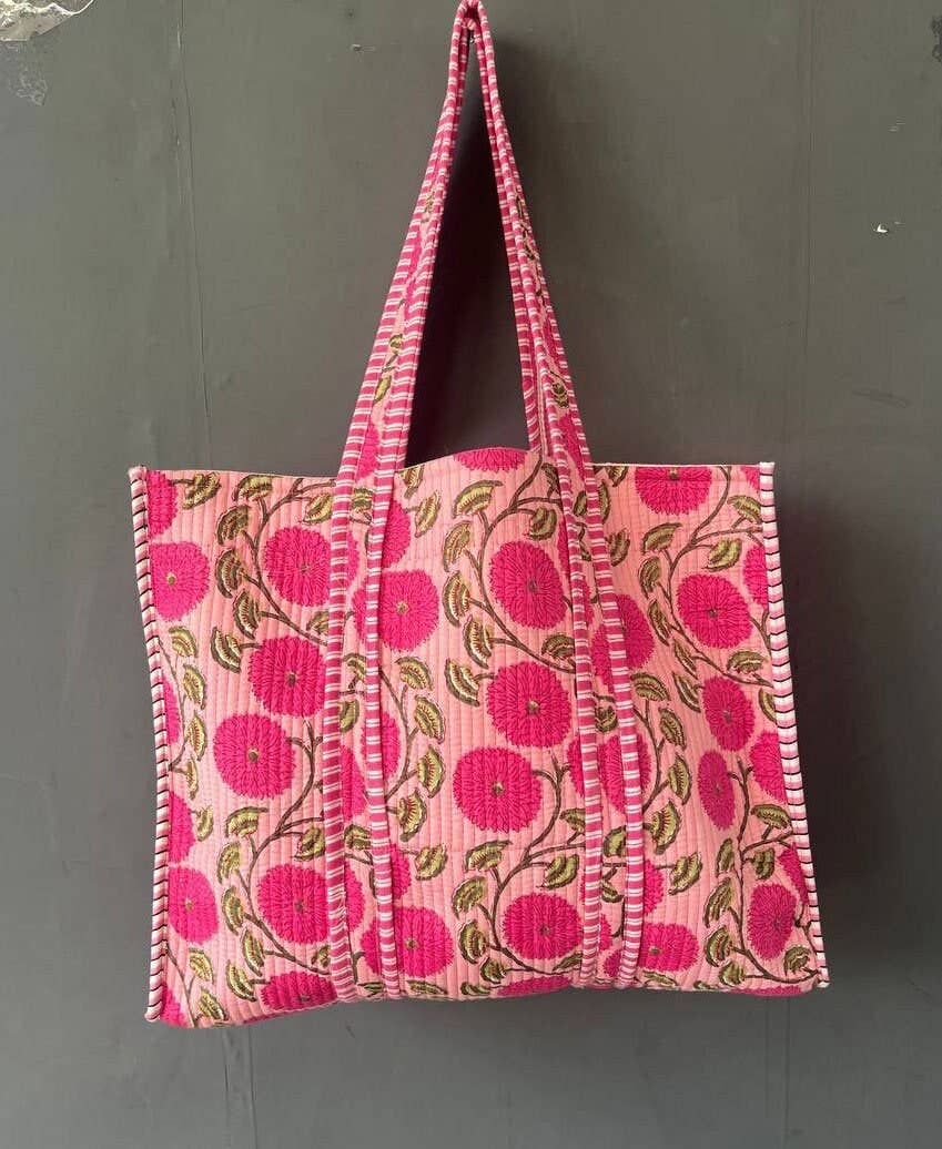 Floral & Block Print | Quilted Tote Bag