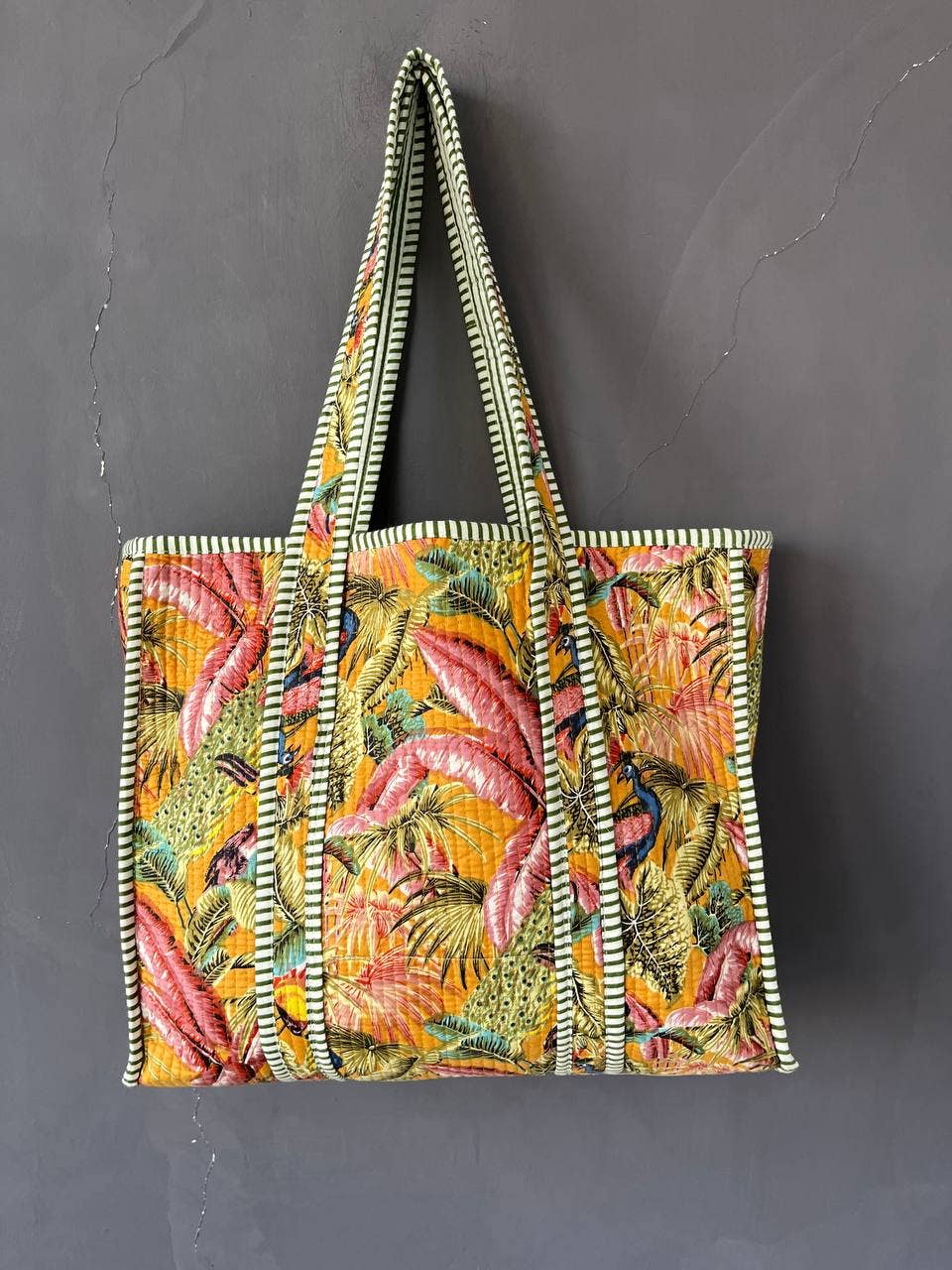 Leaf Printed Quilted Cotton Handmade Tote Bag Shoulder Bag