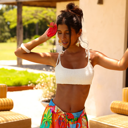 Simple Shirred | Tie Crop Top