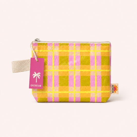 Stocking stuffer | Mini pouch 8" | Pink plaid pouch | Tyvek