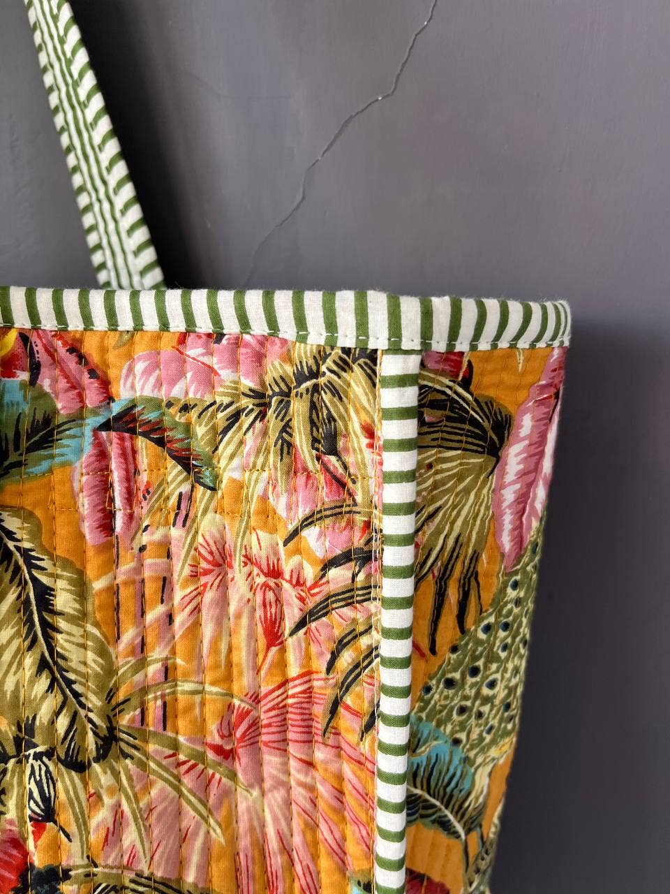 Leaf Printed Quilted Cotton Handmade Tote Bag Shoulder Bag