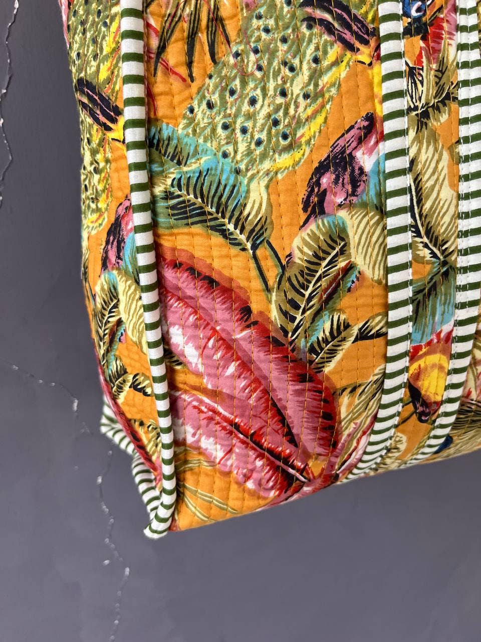 Leaf Printed Quilted Cotton Handmade Tote Bag Shoulder Bag