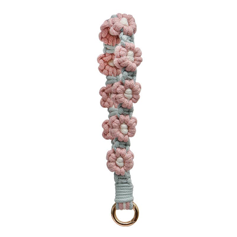 Macrame Daisy Flower Wristlet Circle Keychain
