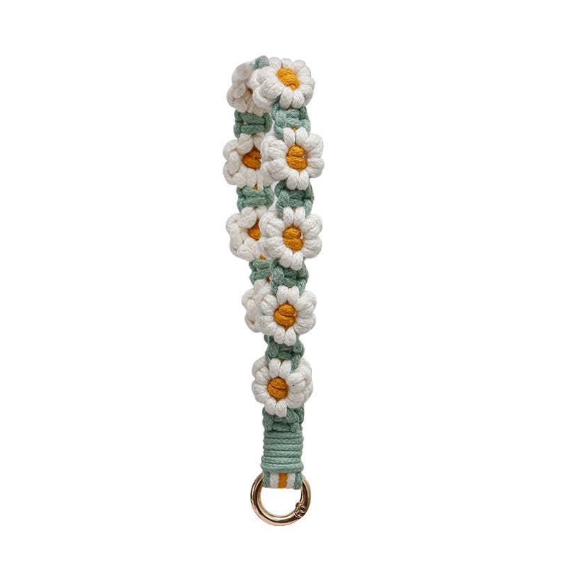 Macrame Daisy Flower Wristlet Circle Keychain