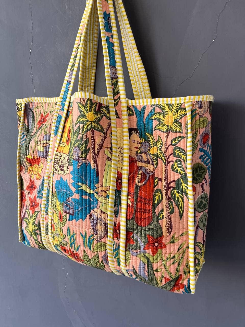 Farida Print Cotton Quilted Market Bag Handmade Quilted Tote